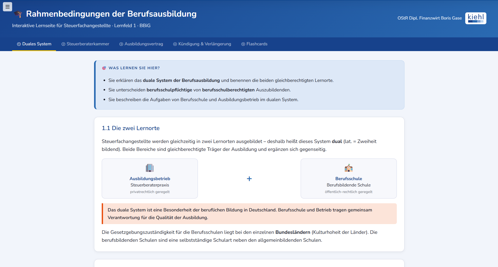 Interaktive Lernseiten für Steuerfachangestellte 1
